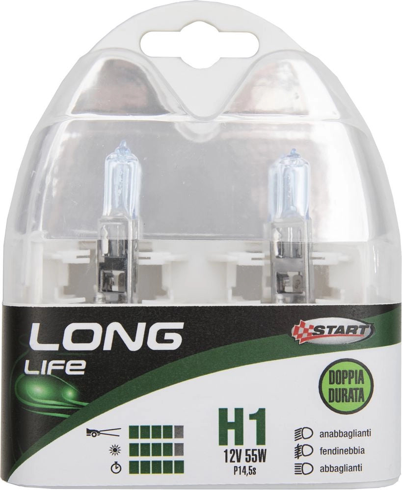 H1 Long Life Coppia di lampadine per luci auto 12V 55W P14,5s