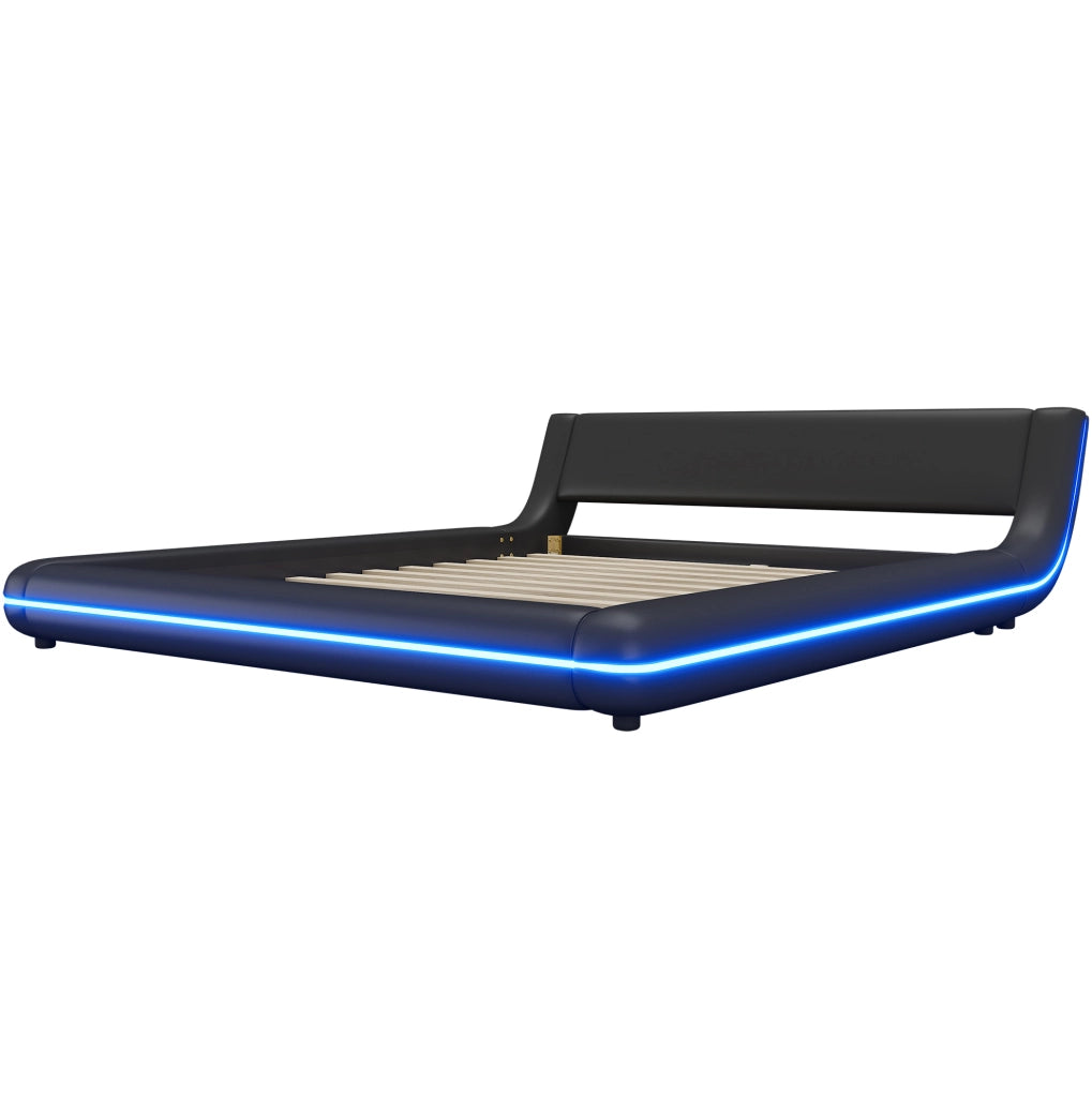 Letto a pavimento 160x200 cm con LED e controllo app in PU nero