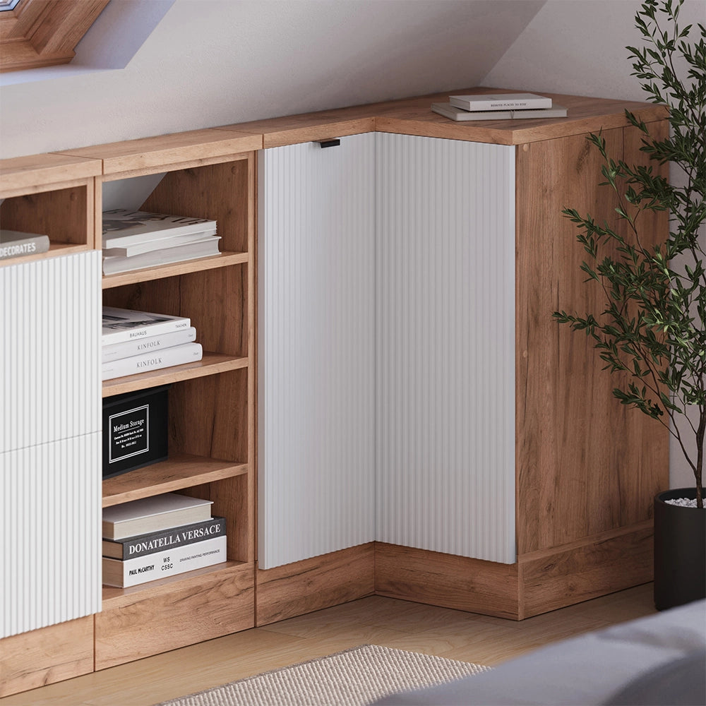 Mobile sottotetto Mobile angolare Rion Ondulazione bianca/Rovere dorato 75.6 x 83.8 cm con 1 porta Vicco