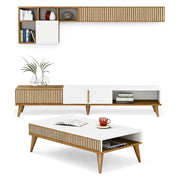 Cassacco, set Mobili da Soggiorno Modulabile, Marrone Noce
