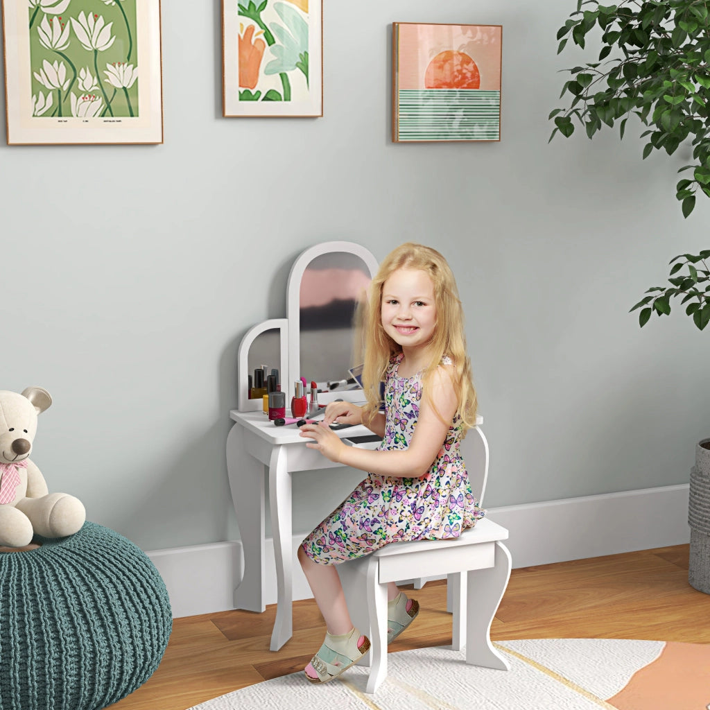 Toeletta per Bambini con Specchio e Sgabello ¨C Xylo ¨C Bianco con Cassetto 3-6 Anni