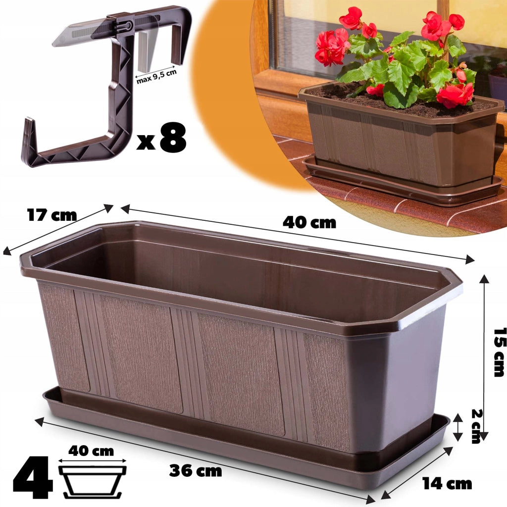 KADAX Supporto per vasi da fiori da balcone, 40 cm, 4 pezzi