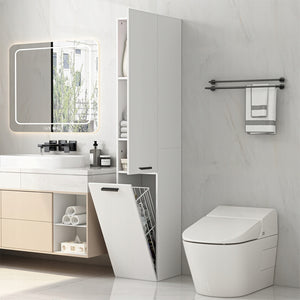 Mobile bagno a colonna con 2 ante, bianco, alto, ripiani moderni