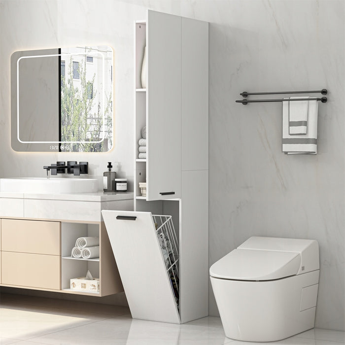 Mobile bagno a colonna con 2 ante, bianco, alto, ripiani moderni