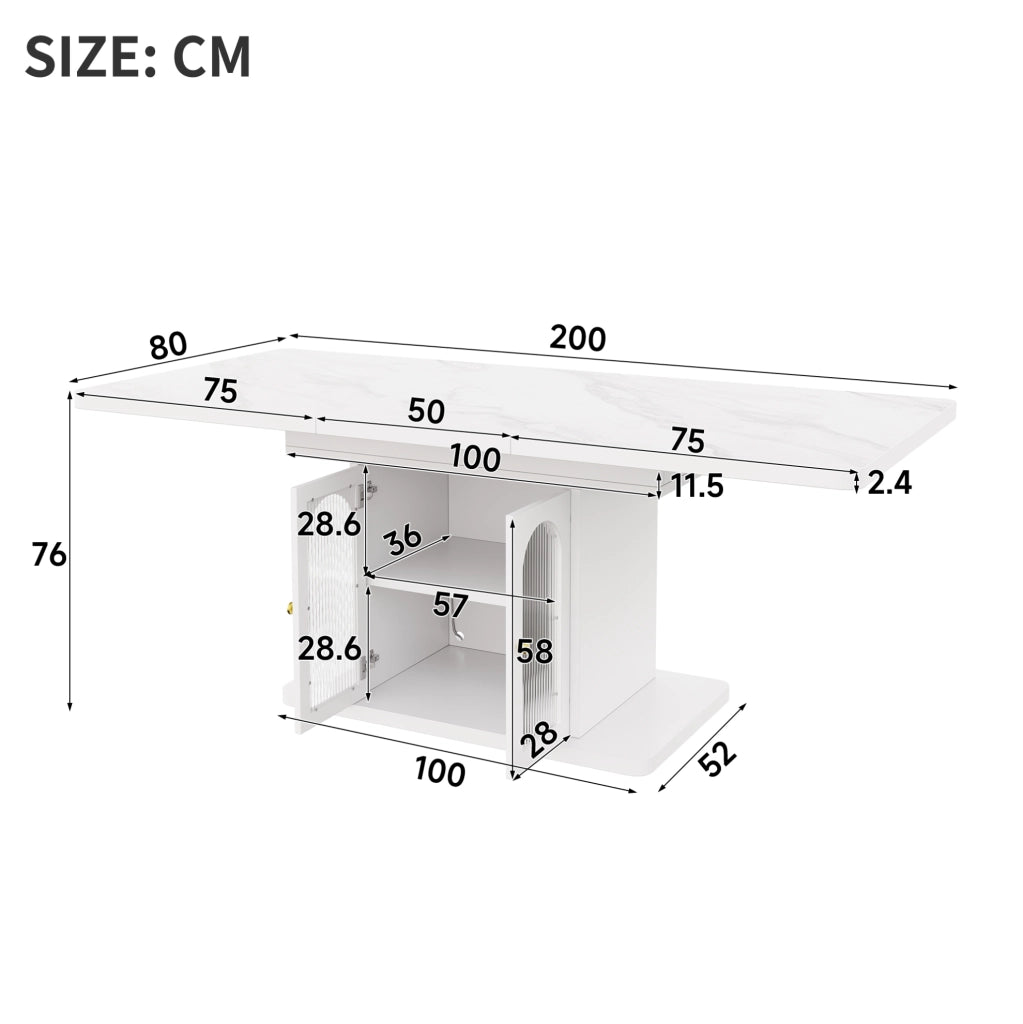 Tavolo da pranzo estensibile 200x80 cm in MDF bianco con contenitore e LED