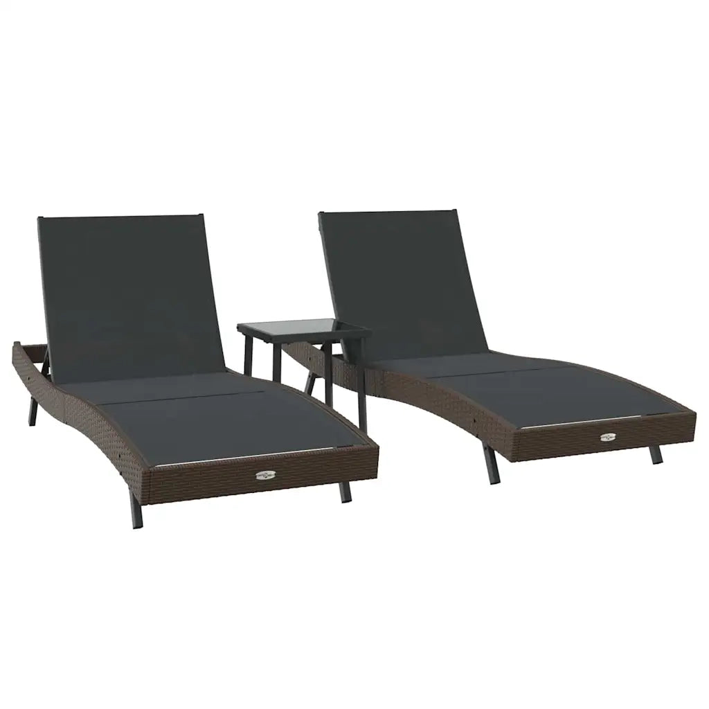 Lettino da Lettino sole | Sdraio da giardino | Lettino da sole 3 pz Marrone 197 x 70 x 82 cm polyrattan