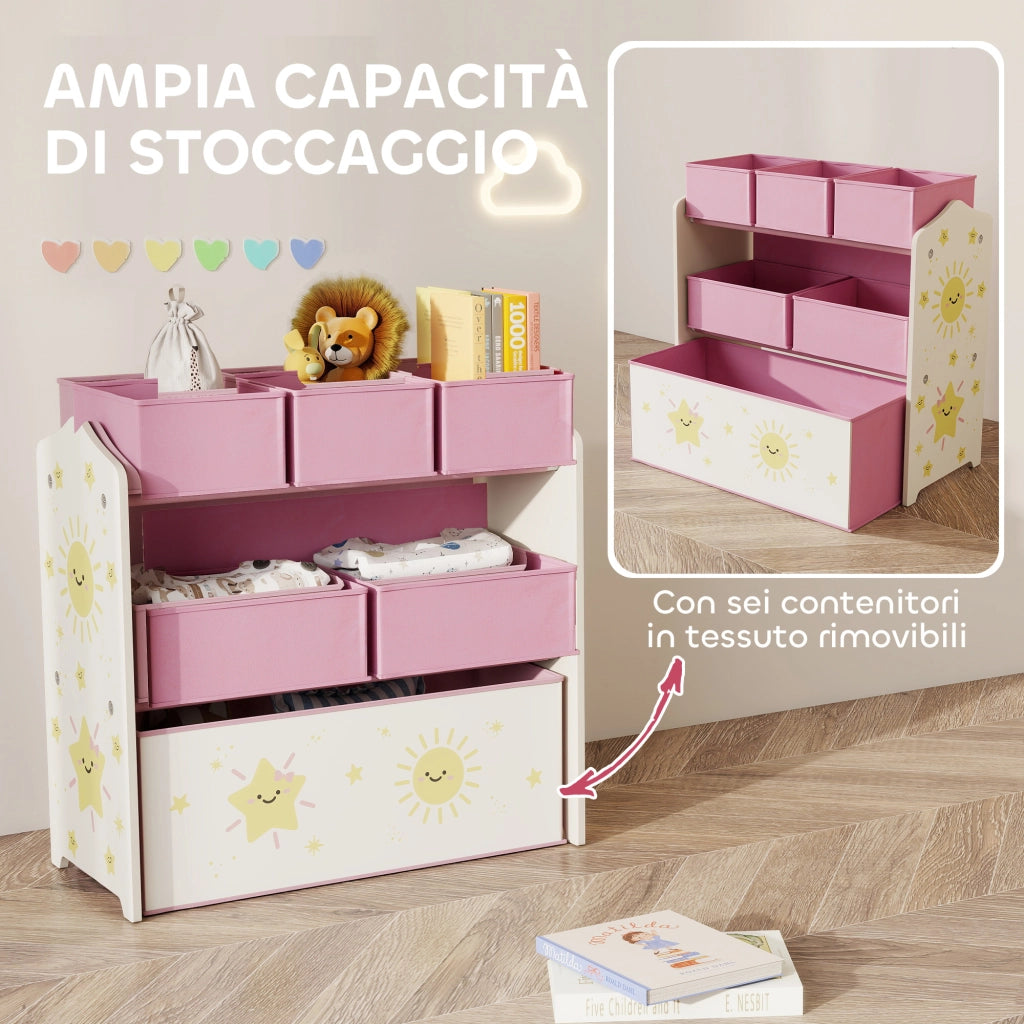 Cassettiera Porta Giocattoli 3 Livelli con 6 Cesti ¨C zephmum ¨C Rosa