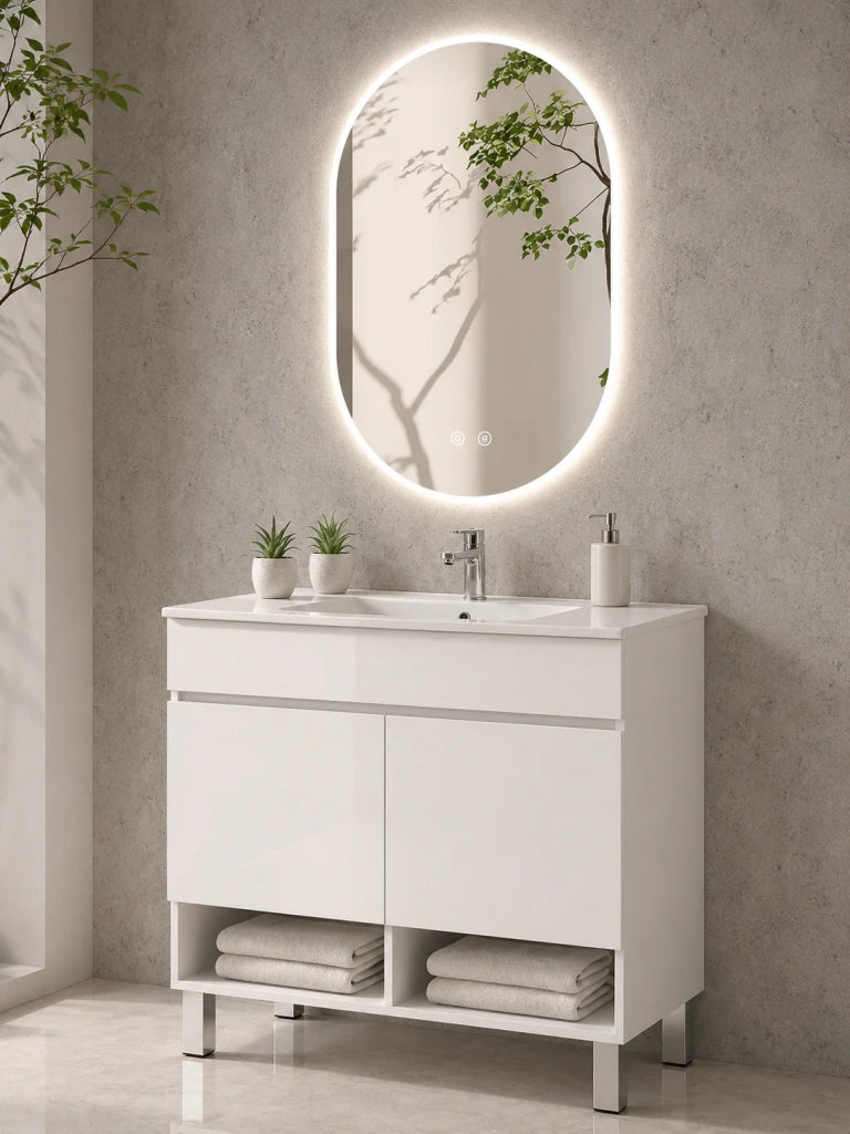 Mobile bagno con piedini con lavabo extrapiano ORIGENBATH NEBARI senza specchio 120x45 cm 1 vasca bianco