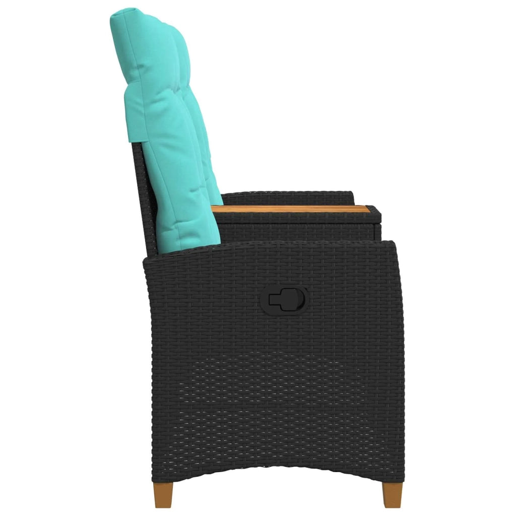 Panchina reclinabile con tavolo Nero e Turchese polyrattan