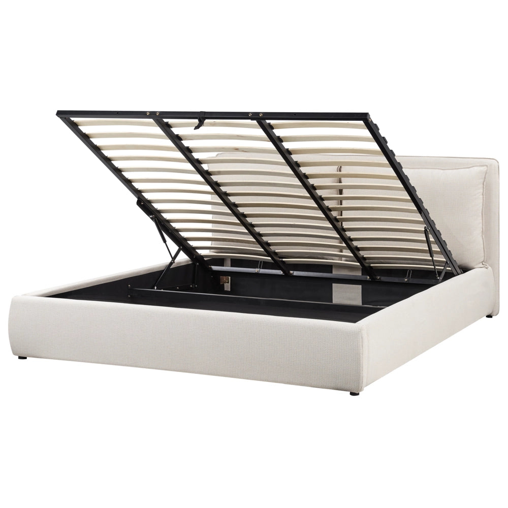 Letto matrimoniale in tessuto beige chiaro con contenitore 180 x 200 cm camera da letto moderna