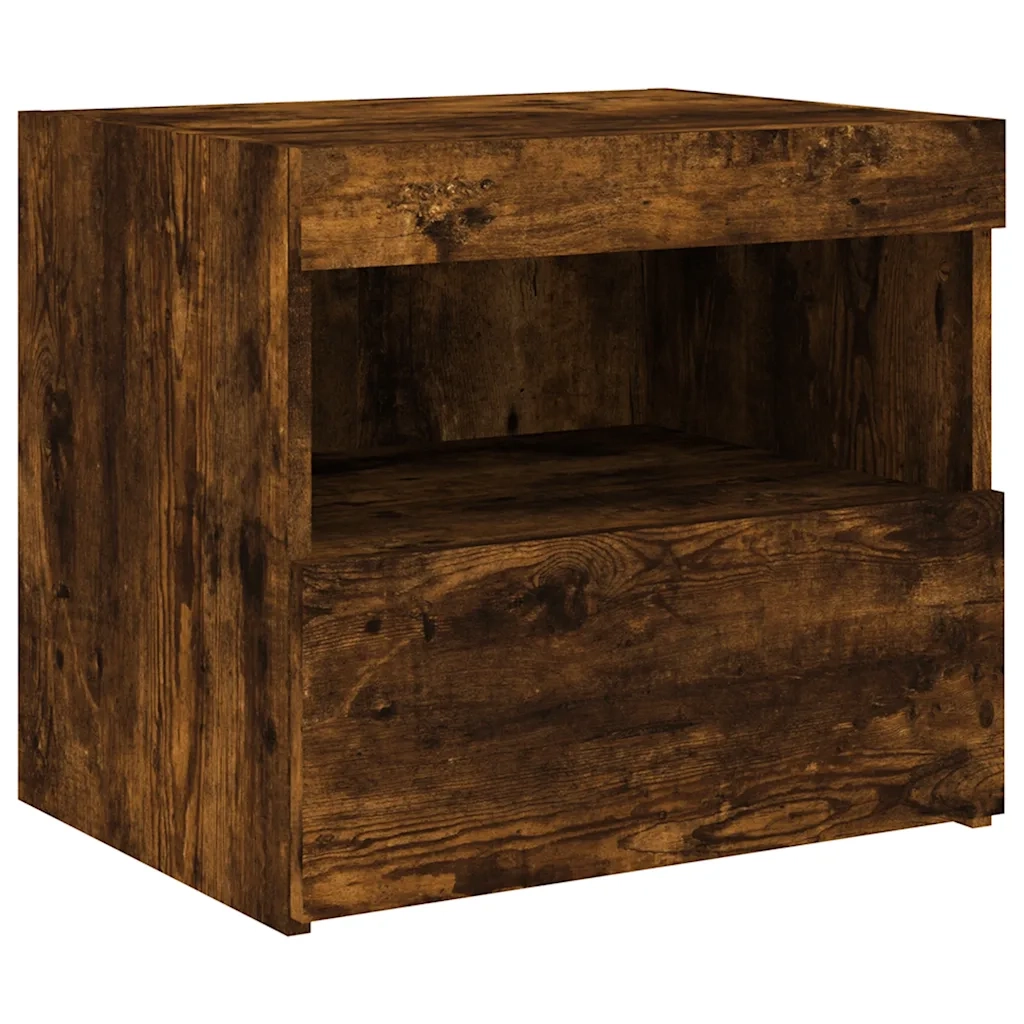 Comodino con Luci LED-Tavolino da notte Rovere Fumo 50x40x45 cm