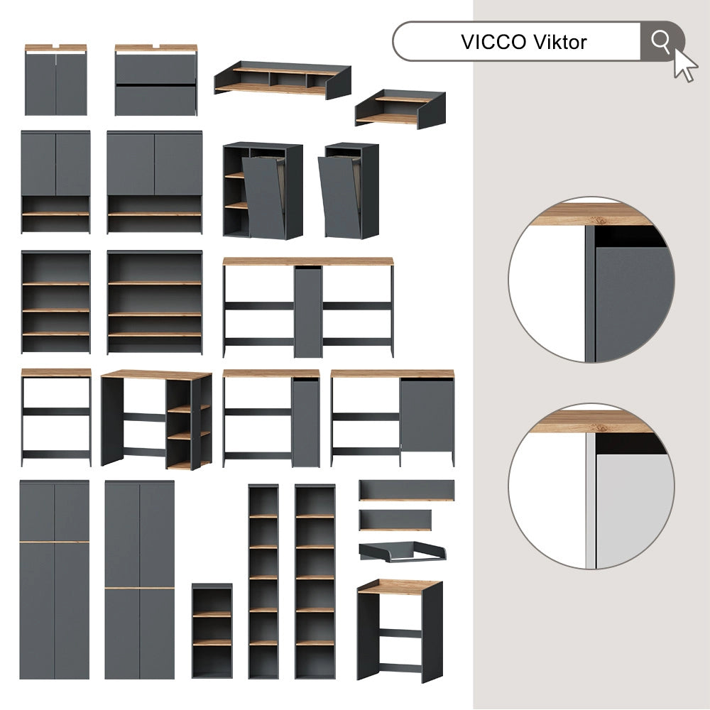 Armadio alto Viktor Antracite/Rovere dorato 68 x 188.6 cm con 8 scomparti chiusi Vicco