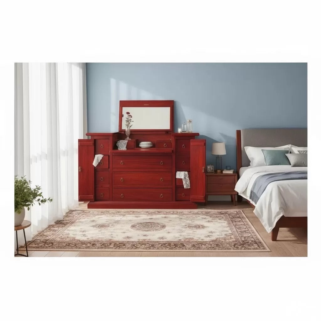 Cassettiera arte povera 13 cassetti con ribalta legno ciliegio 144x54x95 (74) - Mobili 2G