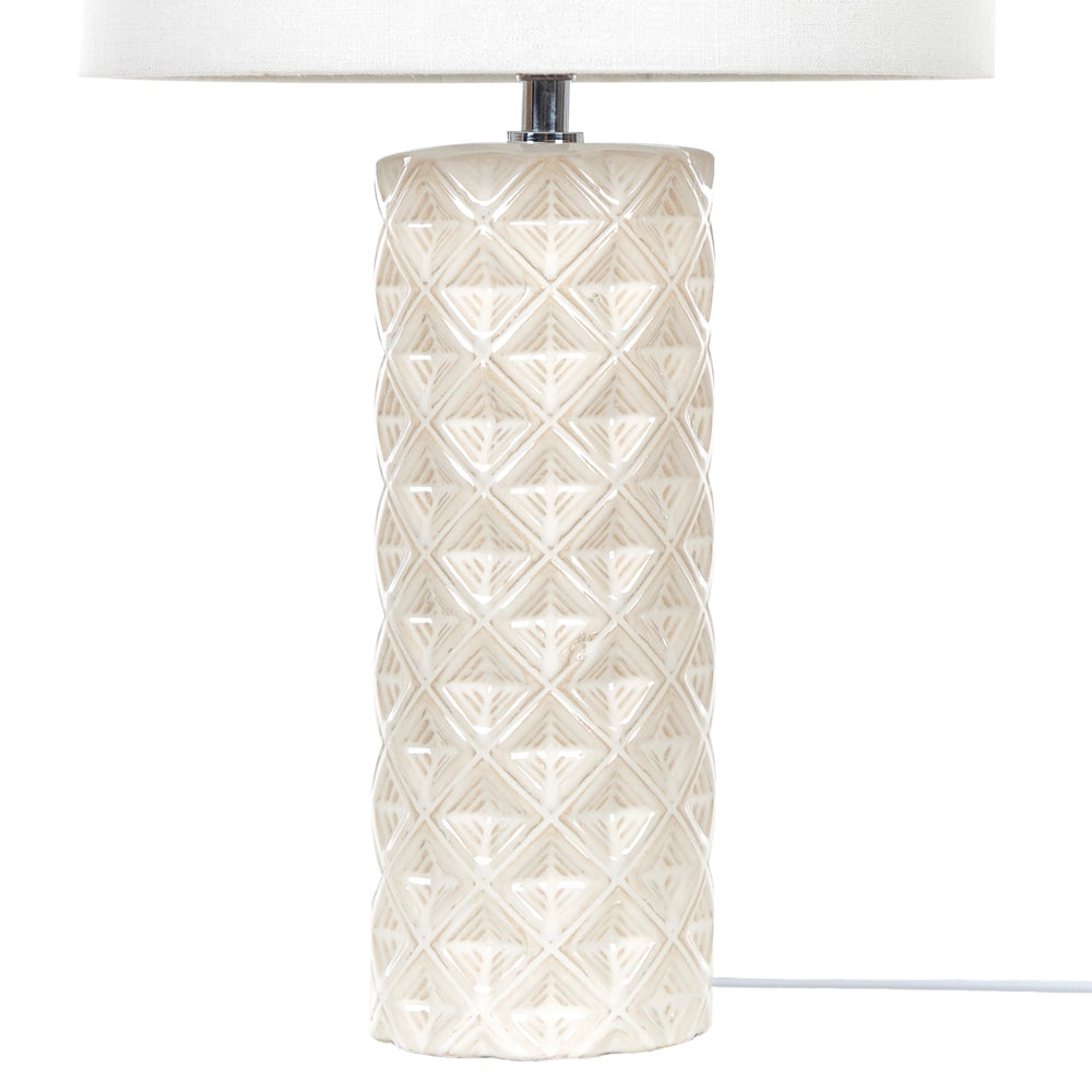 Lampada da Tavolo Luce Beige Ceramica 49 cm Motivo Geometrico Bianco Tamburo Paralume Comodino Soggiorno Camera da Letto Illuminazione