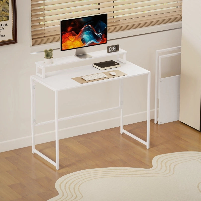Scrivania pieghevole compatta con supporto monitor, 100 x 48 x 87,5 cm, bianca