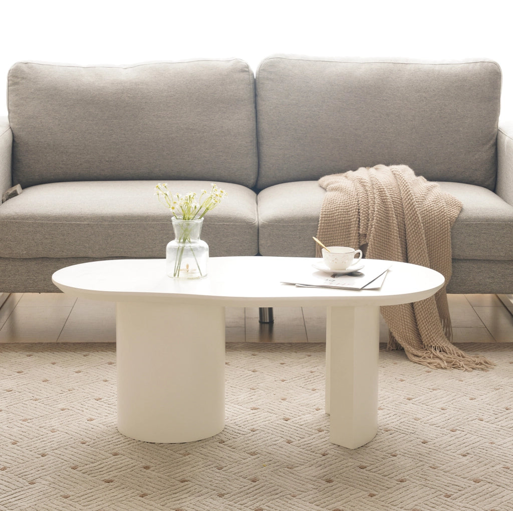Tavolino da caffè 100x40-50x40.5 cm con design irregolare in MDF laccato bianco