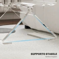 Tavolino Basso Geometrico a 2 Livelli  in Acrilico con Gambe Triangolari, 40x30x45 cm, Trasparente