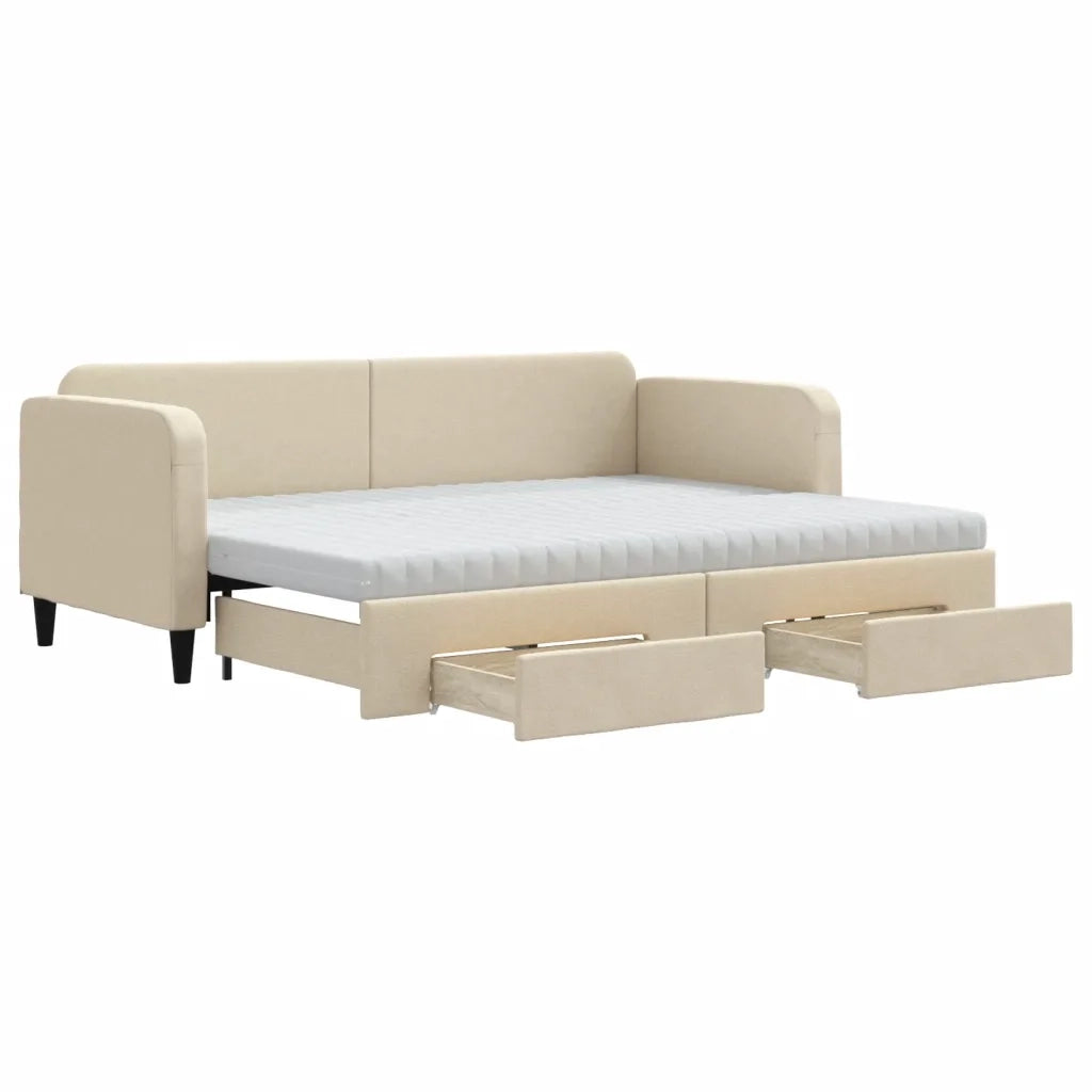 Divano Letto Estraibile con Cassetti Crema 80x200 cm in Tessuto 3196869