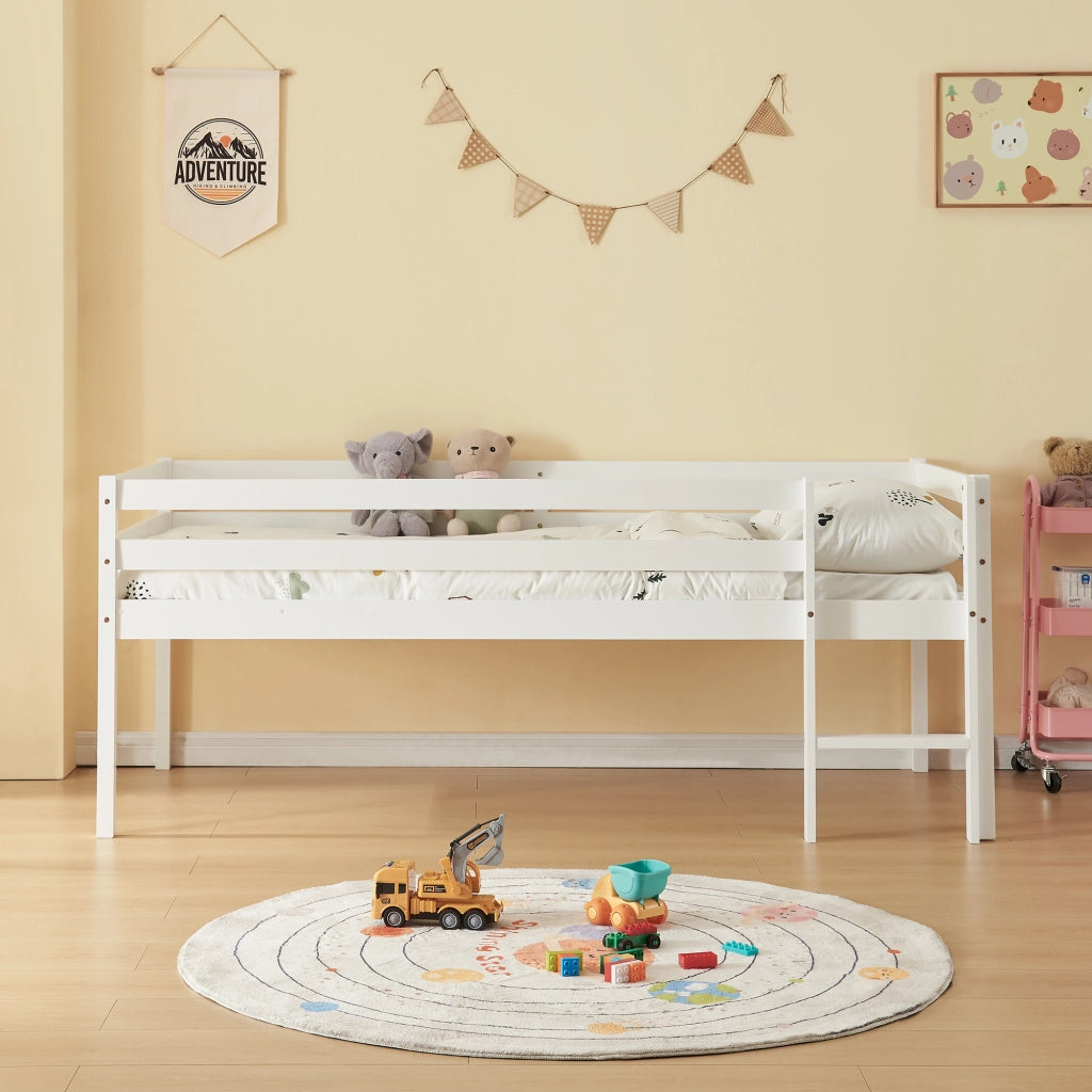 Letto per Cameretta Siikalatva in Legno di Pino con Materasso 90x200 cm Bianco [en.casa]