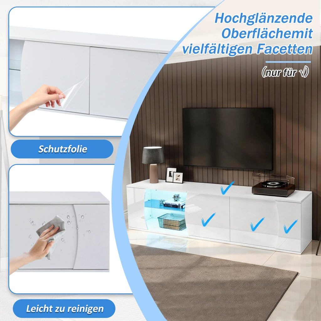 MOBILE TV 180x40x45 cm con 3 ante e LED bianco in pannello truciolare