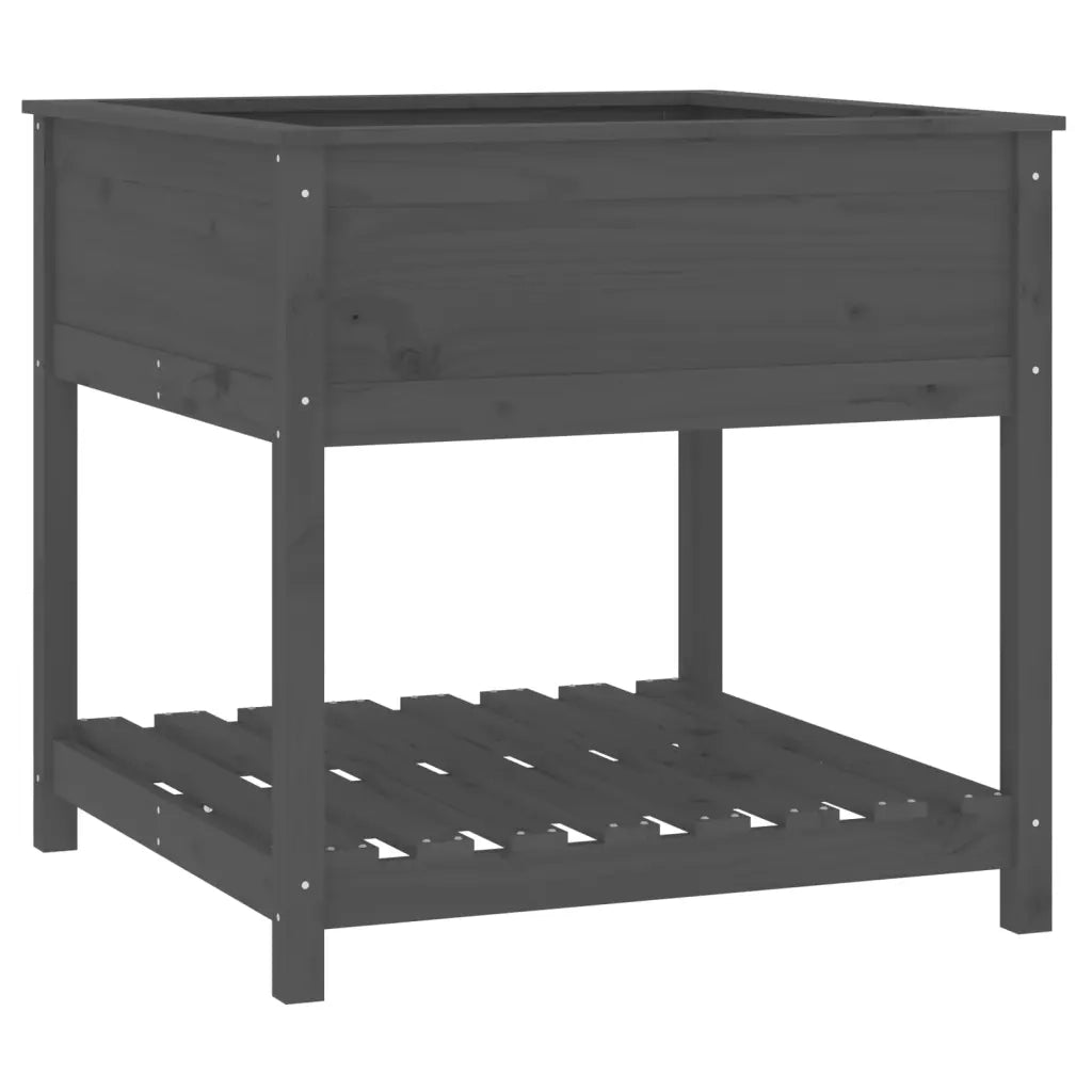 Fioriera con Mensola-Vaso con Ripiano-Contenitore per Piante Grigia 82,5x82,5x81 cm Legno Massello Pino