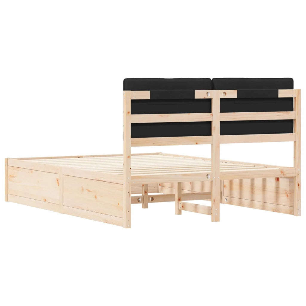 Letto con Testiera Rivestita Nero 135 x 190 cm Pino massello 3398241