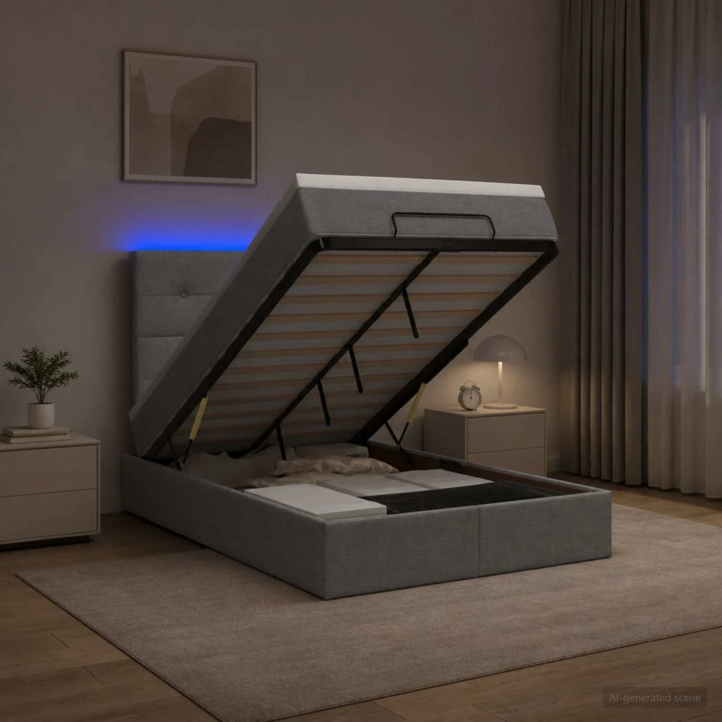 Letto Ottomano con Materasso e LED Grigio Chiaro 120 x 190 cm 3458055