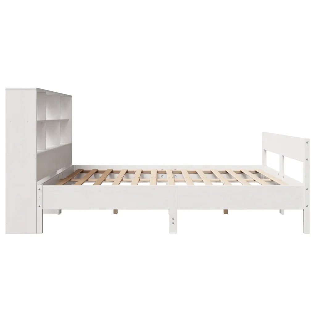 Letto Libreria senza Materasso-Struttura Letto con contenitore Bianco 160x200 cm Legno di Pino 171766
