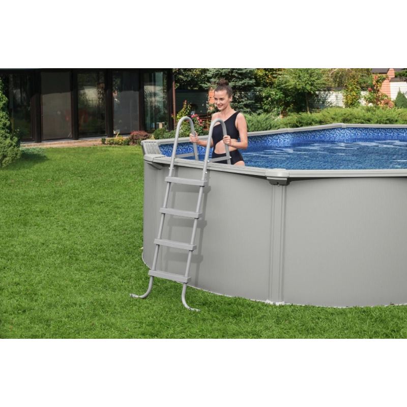 Piscina fuori terra ovale in acciaio con filtro a sabbia e skimmer, 610x360x120 cm con scaletta copertura e basamento - Bestway
