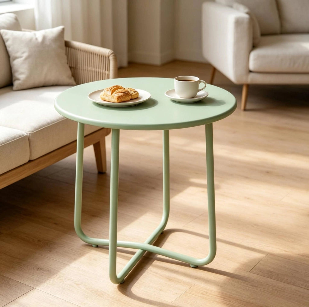 Tavolino da esterno in metallo verde con base a X; ? 48 x 51 cm