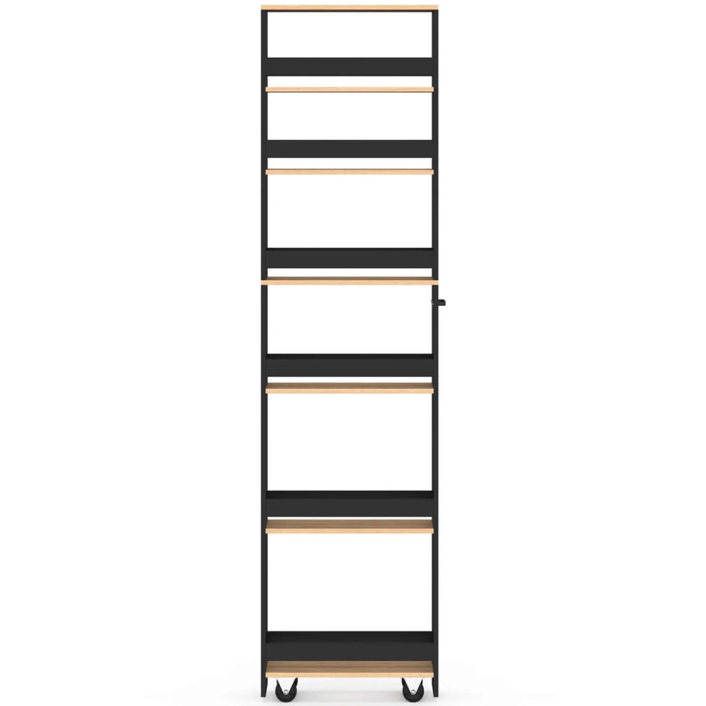 IDMarket - Carrello da cucina salvaspazio HAGA con 6 ripiani, nero e finitura faggio, altezza 177 cm