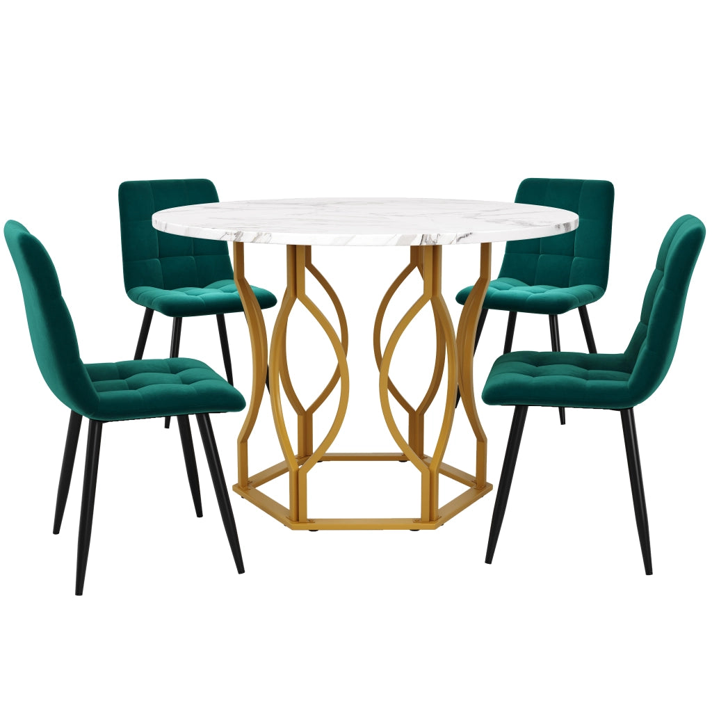 Tavolo da pranzo rotondo con piano effetto marmo e gambe in metallo regolabili, per cucina moderna, 100 × 100 × 76 cm