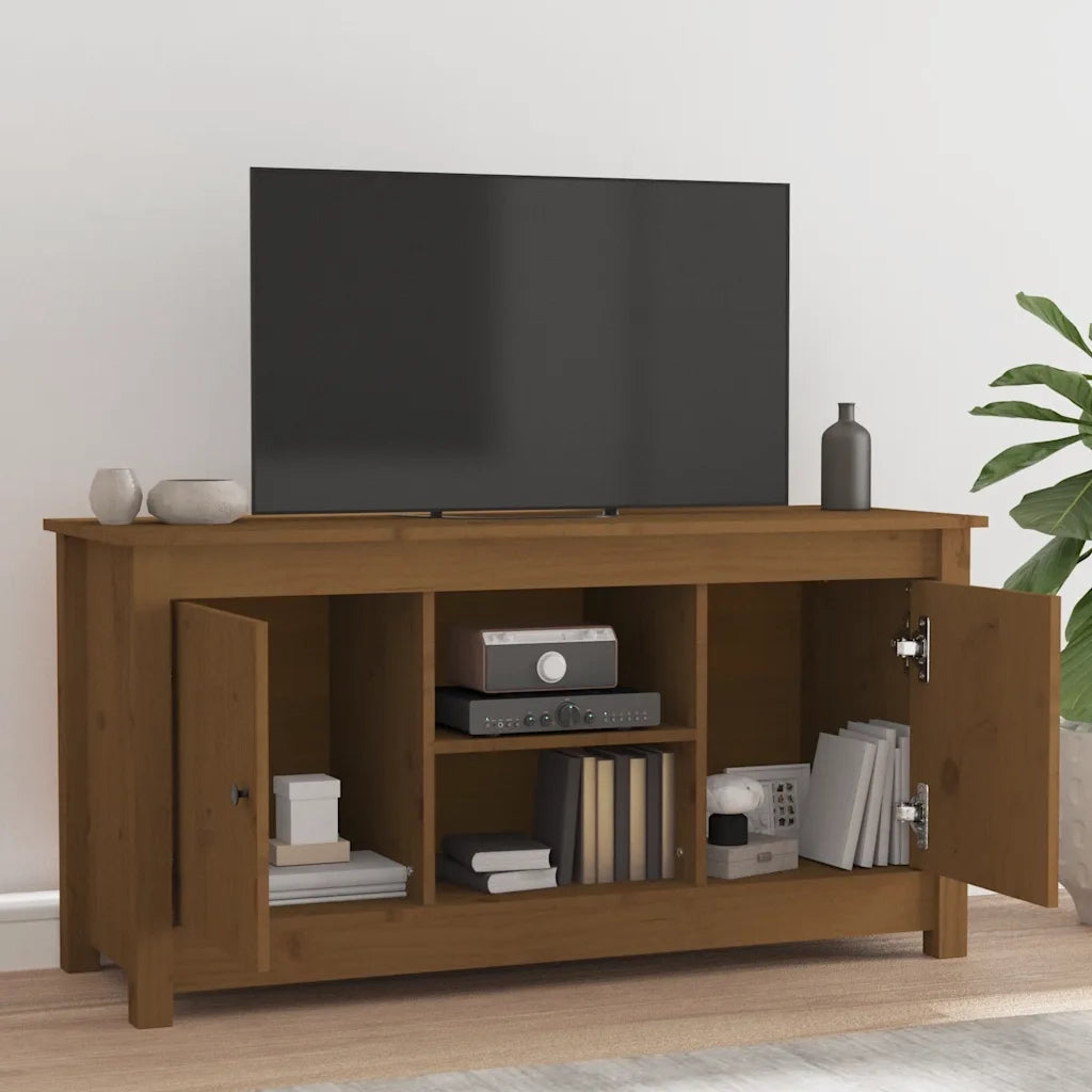 Mobile Porta TV Miele 103x36,5x52 cm in Legno Massello di Pino cod mxl 26228