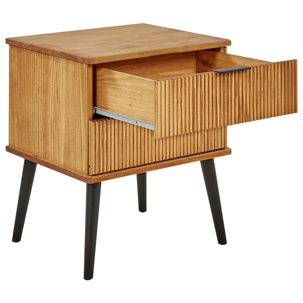 Comodino in legno di pino 2 cassetti legno chiaro in stile classico elegante