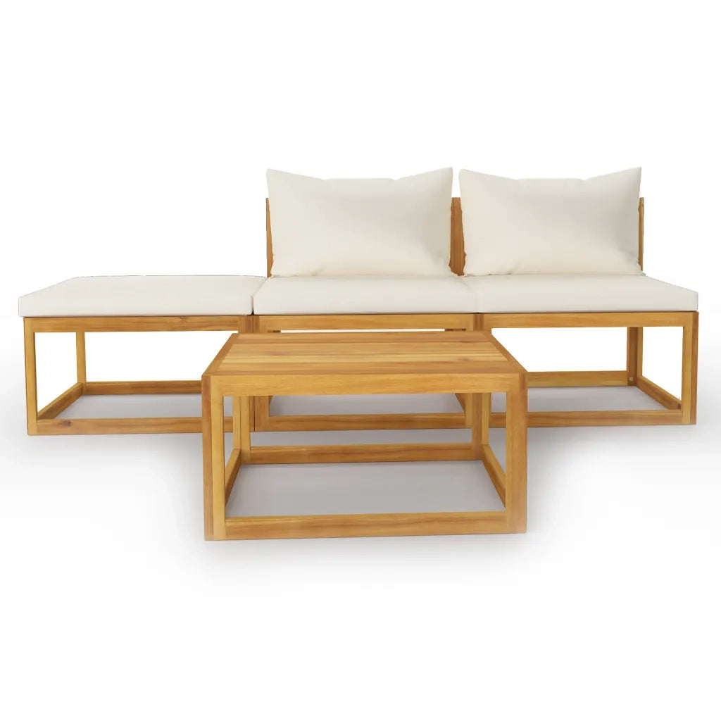 Set Divani da Giardino 4 pz con Cuscini Crema Massello Acacia 3057658