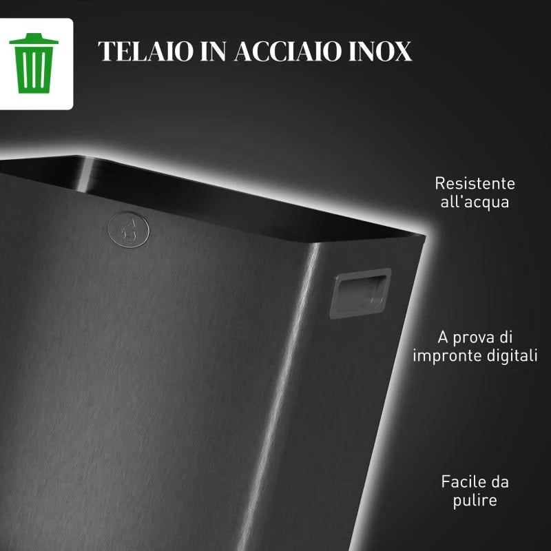 BIDONE IMMONDIZIA A 2 SEZIONI DA 15L CON CHIUSURA SILENZIOSA, IN ACCIAIO INOX E PP, 41.7X36.6X43.2 CM, NERO
