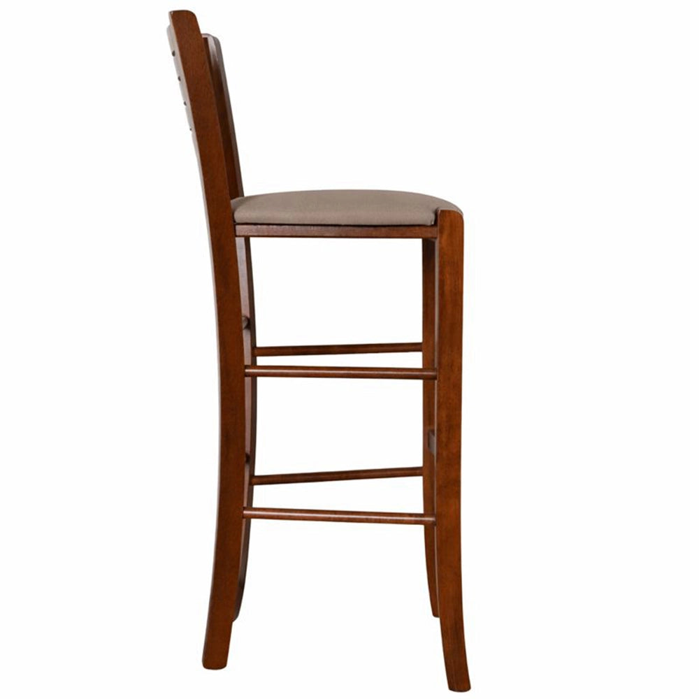 Sgabello alto da bar  verona legno noce scuro h 73 con seduta imbottita tortora