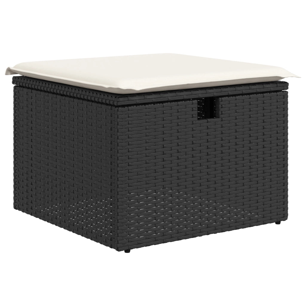 Set divano da giardino da 9 pezzi con cuscini Nero Polyrattan