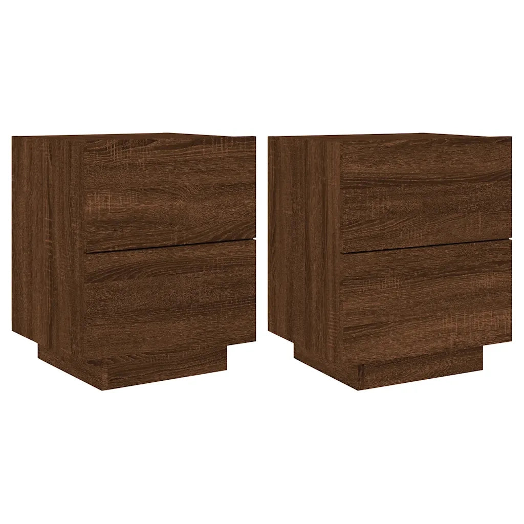 Comodini con Luci LED 2pz-Set di 2 Tavolino da notte Rovere Marrone in Legno Multistrato 672302