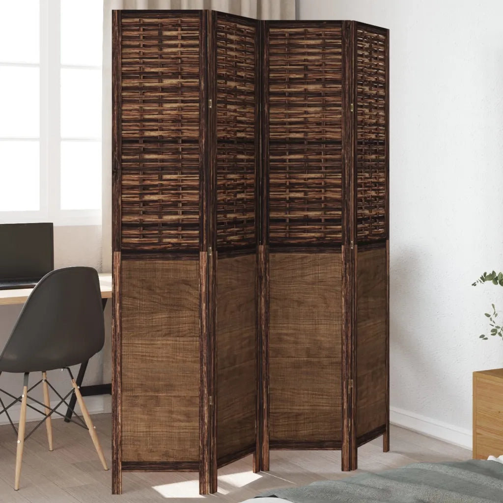 Divisorio Ambienti | Divider per stanze | Paravento 4 Pannelli Marrone Scuro Massello Paulownia