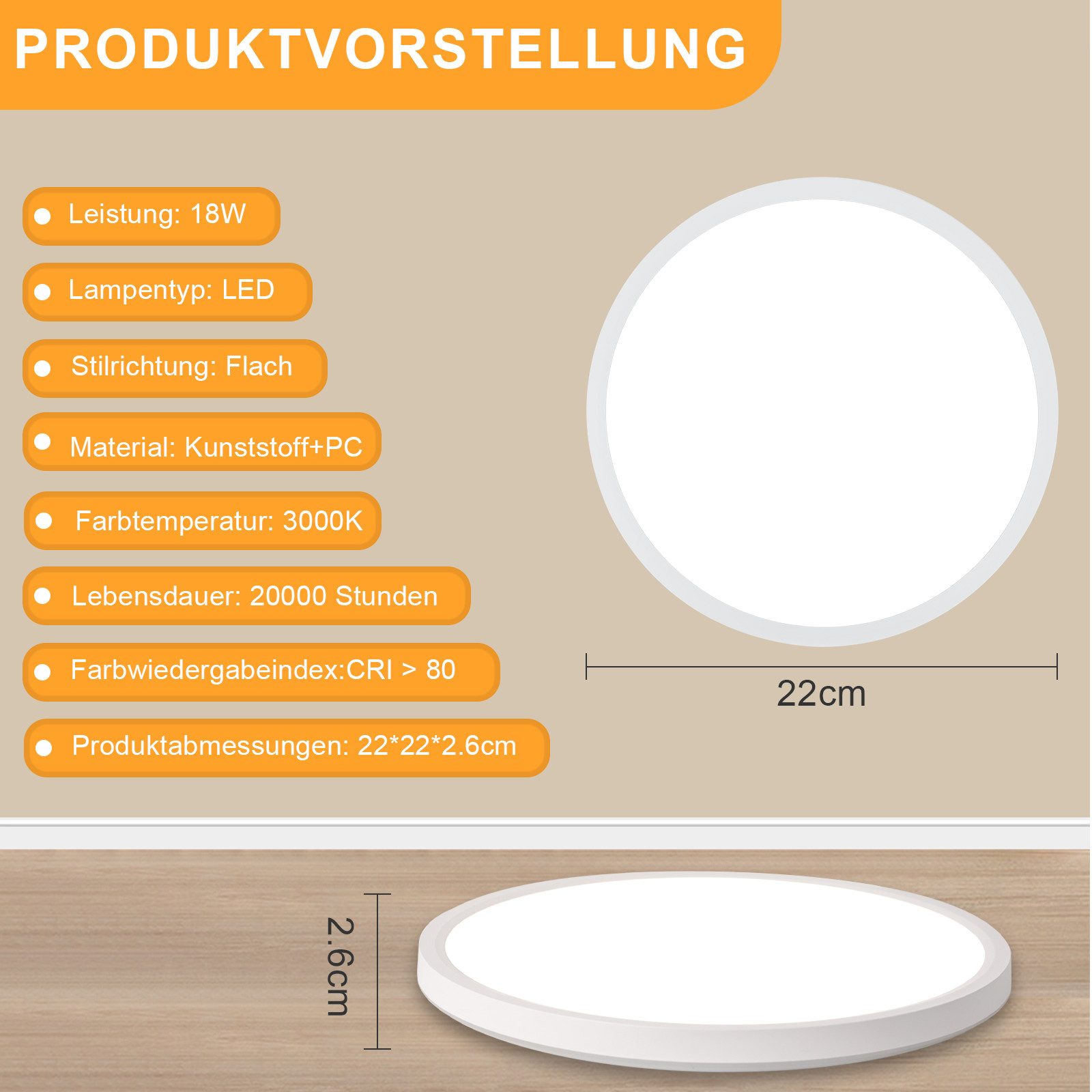 ZMH Lampada da soffitto plafoniera LED moderna rotonda bianca 22 cm per interni corridoi