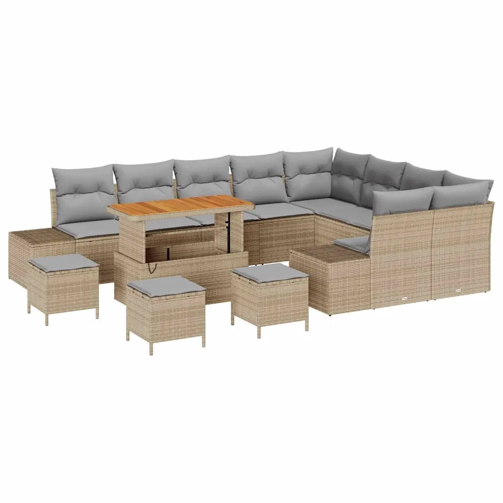Set Divano da Giardino con cuscino 13 pcs Beige Poly Rattan 3364782
