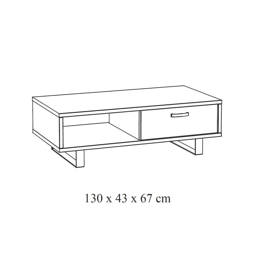 Tavolino da salotto robusto collezione NEWTON Colore rovere dorato. Piedi in metallo nero.