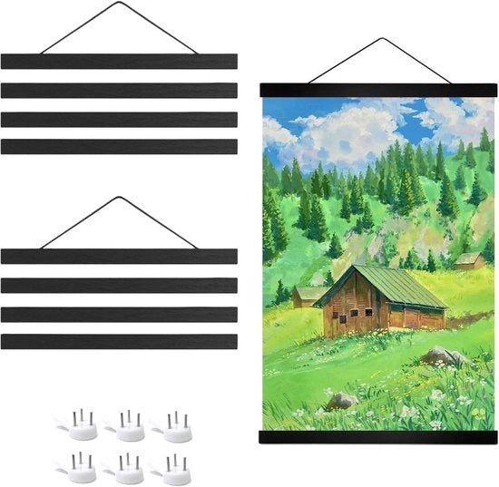 Set di posterliiste magnetiche da 3 A3 in legno 31 cm - neri con cordino e chiodi per stampare foto e opere d'arte