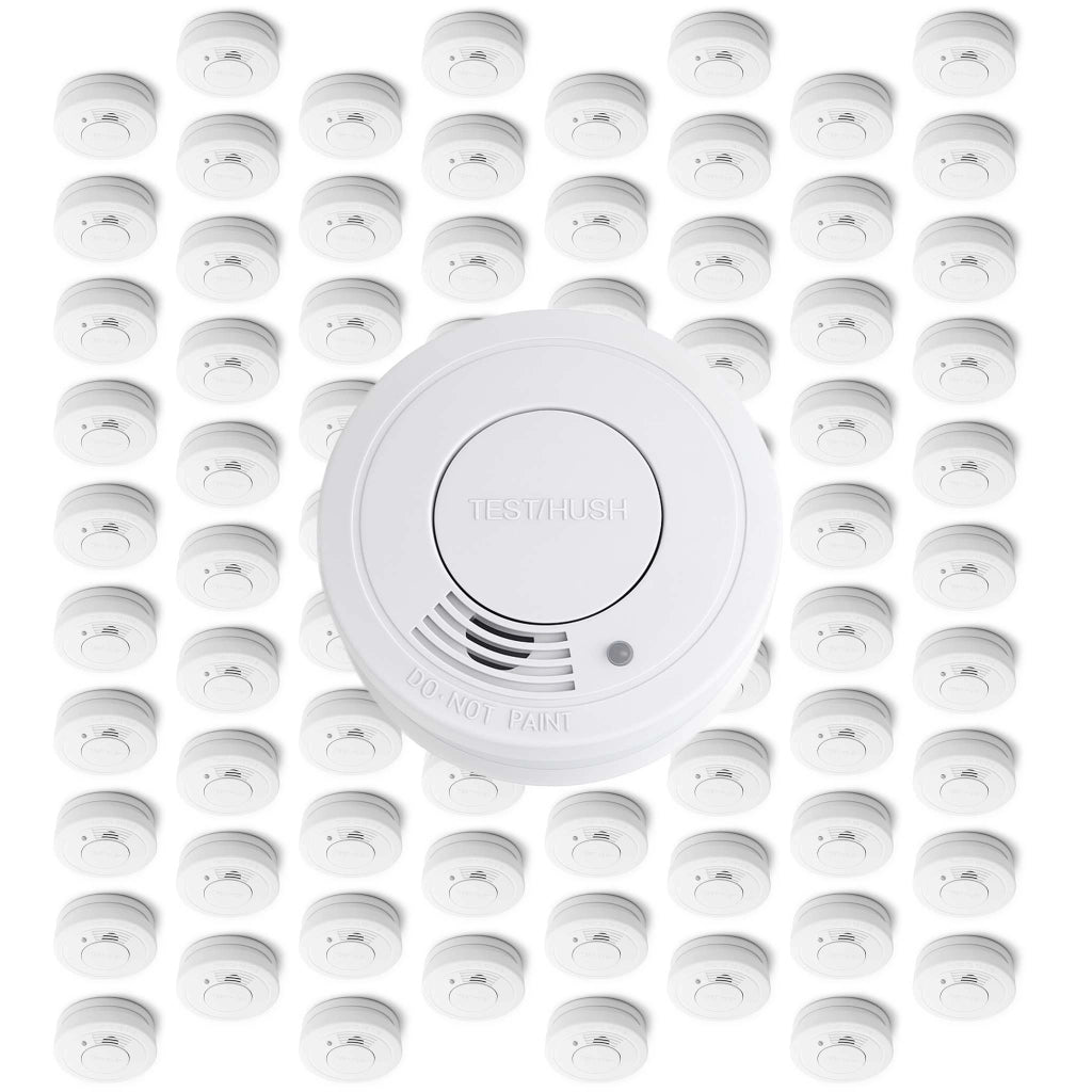 Set 80x Rilevatore di fumo con batteria da 9 V, allarme antincendio con funzione HUSH, sensore antifumo fotoelettrico affidabile con potenza sonora di 85 dB