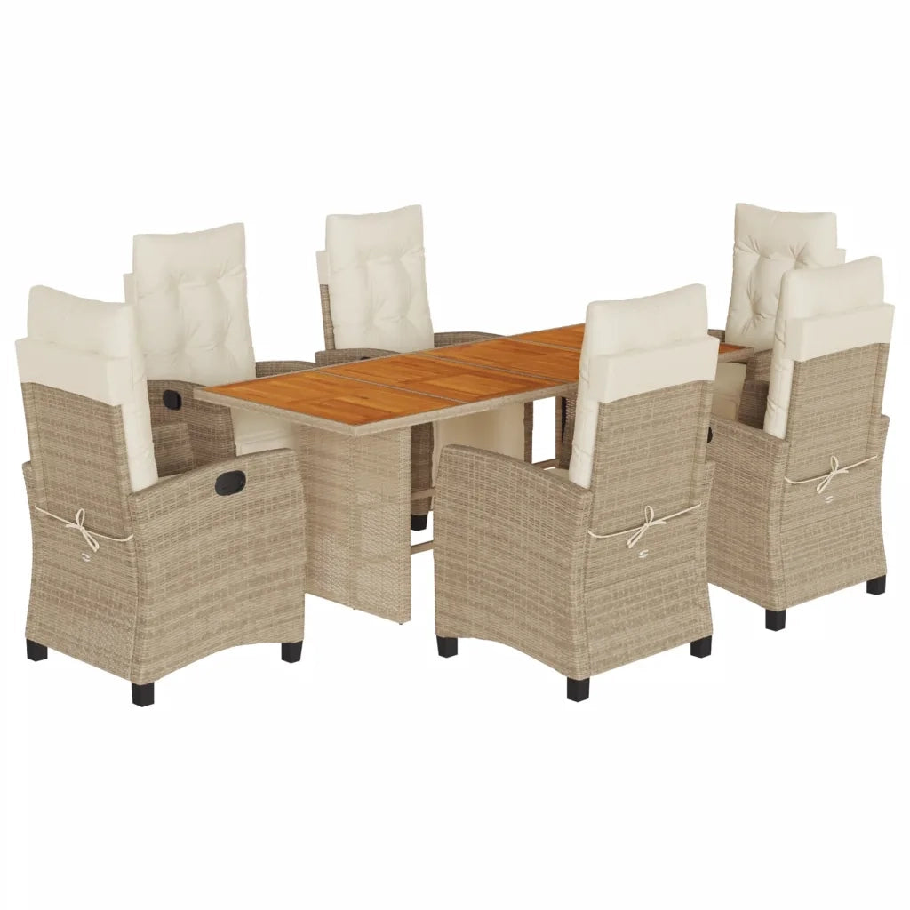 Set da Pranzo da Giardino 7 pz con Cuscini Beige in Polyrattan