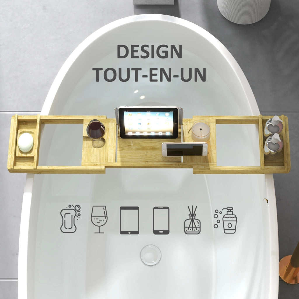 Ripiano per vasca da bagno in bamb¨´ estensibile con porta bicchiere e porta sapone ¨C zephmum ¨C 75-109x23x4.5cm