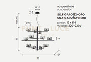 SOSPENSIONE FIGARO 12 LUCI ATTACCO E14 ORO E AMBRA D.94CM H.65CM