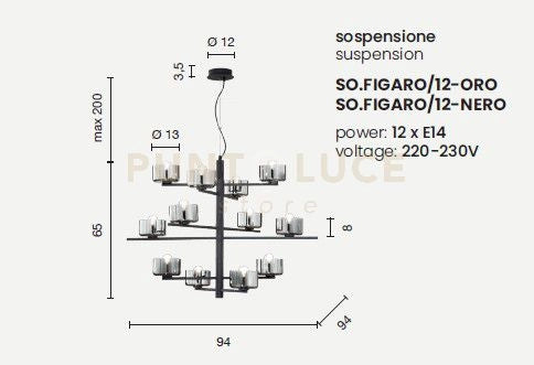 SOSPENSIONE FIGARO 12 LUCI ATTACCO E14 ORO E AMBRA D.94CM H.65CM