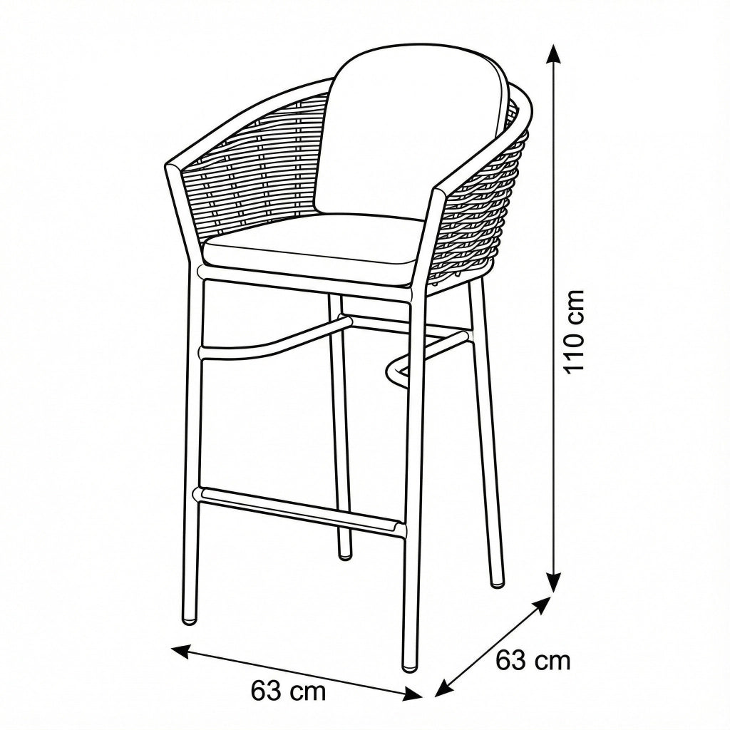 SINED Poltroncina Alta in Wicker e Alluminio Grafite Design Ergonomico Seduta in Resina Sintetica Intrecciata Cuscini Sfoderabili Modello ASTI POLTRONCINA-GIARDINO-ALTA-ASTI